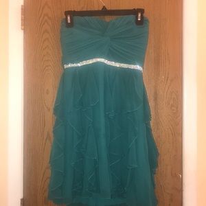 Turquoise Heart Shaped Strapless Formal Dress